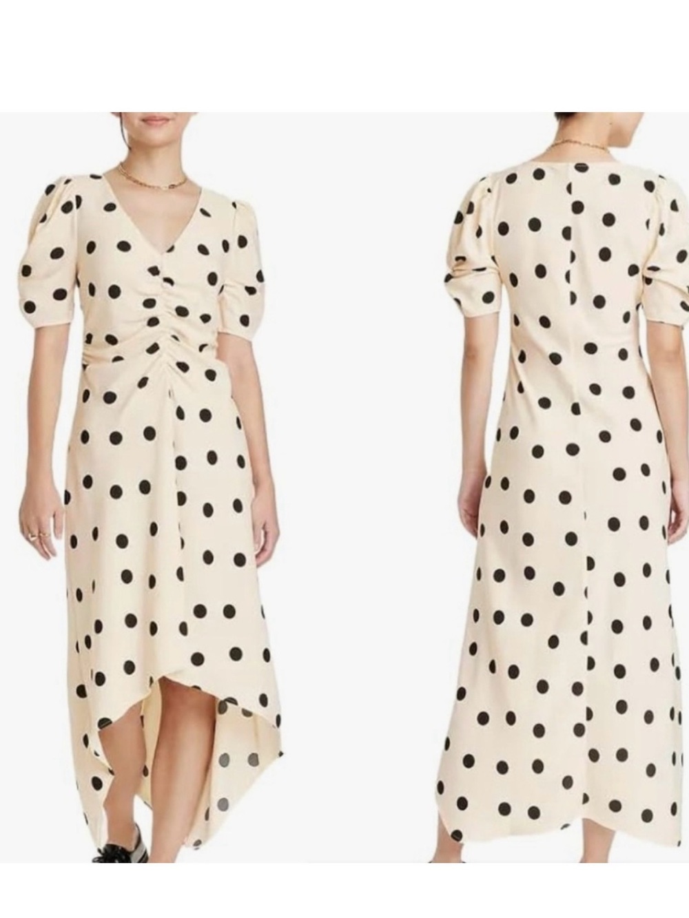a new day Cream Dress with Black Polka Dots High-Low Hem